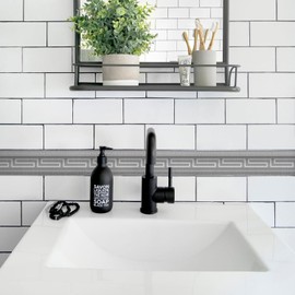 funlife 10M Brushed Lightgrey Greek Key Pattern Wallpaper Border Peel and Stick, Vintage Decorative Wall Borders Trim Molding Peel and Stick Bedroom Living Room Home Decor, Brushed Greca