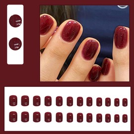 AkiliBIELY Short Press on Nails Square Red Cherry Cute Fantasy Fake Nails Women Glue on Nails Acrylic Gel Stick on Nails Classy Full Cover Voguish Aesthetic False Nails Wedding Birthday