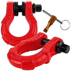 GearAmerica UBER Shackles with Anti-Theft Lock - 80,000 Lbs (40 T) Strength - Connect Tow Strap or Winch Line for Off-Road Recovery, Towing D-Rings and Uber Lock Security Pin - Red, 2-Pack
