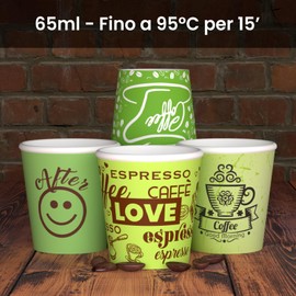 200 Paper Coffee Cups 65ml Green Mix Eco Friendly Biodegradable Disposable Cups Small Takeaway Hot Drinks