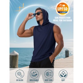 MAGCOMSEN Sleeveless Hoodies for Men Sun Protection Workout Gym Athletic Cooling Muscle Hooded Tank Top Navy L
