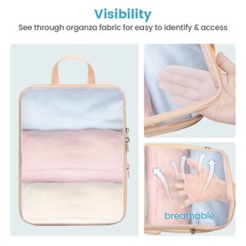 Cambond Mesh Compression Packing Cubes - 6 Set See Through Clear Packing Cubes with Shoe Toiletry Bag for Travel Suitcase, Expandable Travel Cubes for Suitcase Organizer Bags Set, Khaki