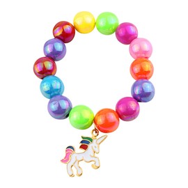 Jagowa 1 PCS Girls Rainbow Bracelets Colorful Beads Bow Pendant Bracelet Charm Girls Gift for Birthday Party Favors