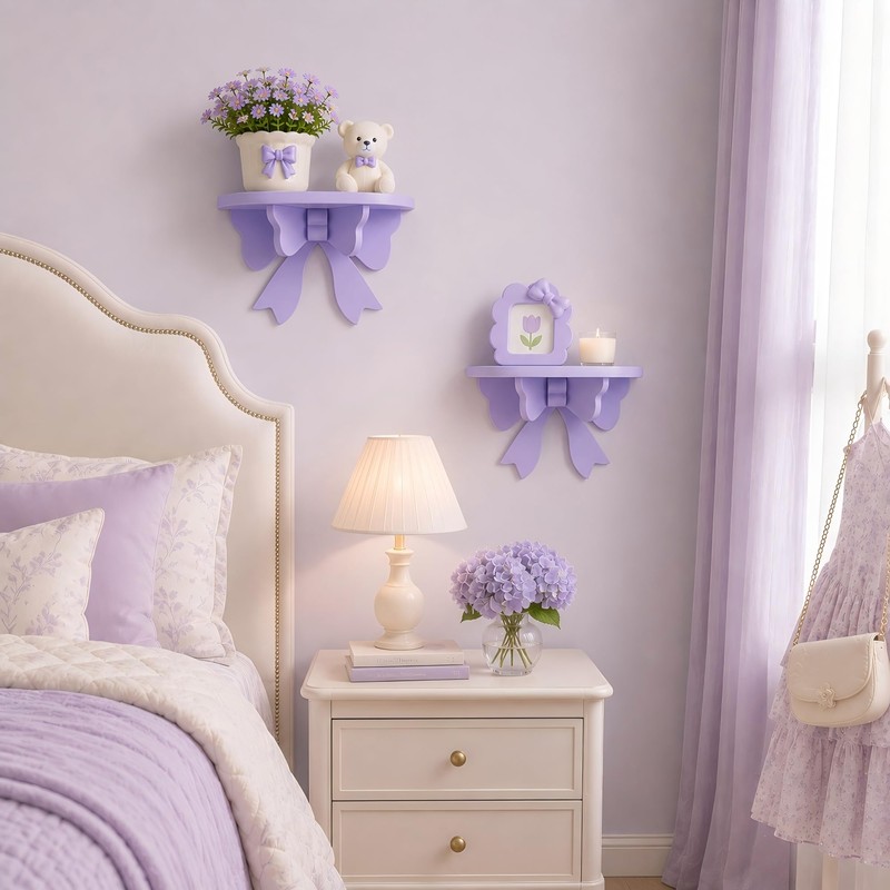 Purple Kawaii Room Decor Floating Shelf, with Mounting Kit 50Cute