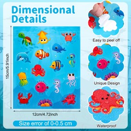 480 Pieces Sea Life Shape Stickers for Kids Self Adhesive Octopuses Crabs Turtles Seahorses Jellyfish Whales Cute Waterproof Ocean Animal Stickers for Ocean Theme Party Classroom