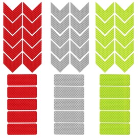 Piriuuo 60 Pcs Reflective Stickers, Reflective Tape Silver Yellow Red Waterproof Reflective Strips Safety Stickers for Motorcycle Vehicle Car Bike Mailbox Helmet (Rectangle and Arrow)
