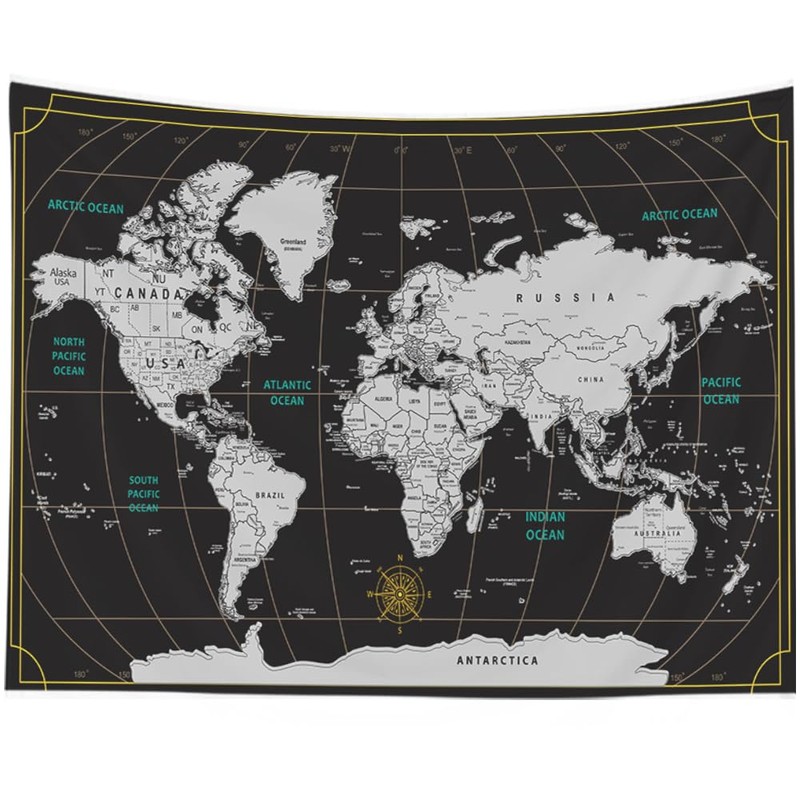 CAPSCEOLL World Map Tapestry for Kids Student Wall Tapestry World