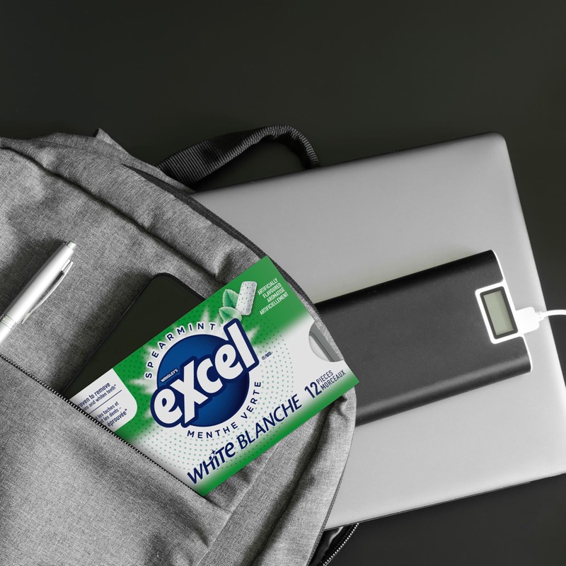 Excel White Sugar-Free Gum, Spearmint, 12 Count