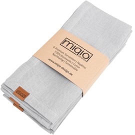 MIQIO Design Cotton Napkins, Set of 6, 45 x 45 cm, Fabric Napkins Made of 100% Organic Cotton, GOTS, BCI and Ökotex Certified, Light Grey