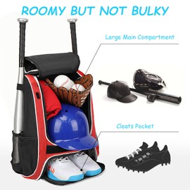 LARIPOP Youth Baseball Bag - Bat Backpack for Softball and T-ball Gear with Separate Shoe Compartment, Adult Softball Bag for Baseball Glove Helmet and Accessories with Large Compartment Fence Hooks