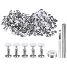 sourcing map 100 Sets Leather Rivets 6mm x 8mm Metal Double Cap Rivet Snaps Studs Fasteners with 3pcs Setting Tools Rivets for Leather Craft DIY Decoration, White