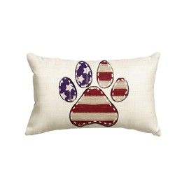 AVOIN colorlife 4th of July Stripes Dog Paw Stars Patriotic Throw Pillow Cover, 12 x 20 Inch Memorial Day America Flag Decor Cushion Case for Sofa Couch