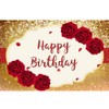 7x5ft Gold Glitter Happy Birthday Backdrop Red Rose Flowers Background