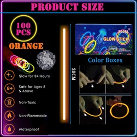 100Pcs Glow Sticks Party Packs with Connectors,20cm Glowsticks,Glow in the Dark Supplies,Long Lasting Glow Stick Necklaces Bracelets Glasses Accessories for Kids Adults Easter Party Supplies-Orange