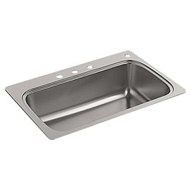 Kohler K-20060-4-NA Verse 33" x 22" Drop-In Single Bowl Kitchen Sink with Four Faucet Holes Stainless Steel, 33x22