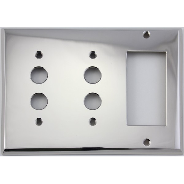 Polished Nickel 3 Gang Combination Switch Plate - 2 Push Button Light Switch Openings 1 GFI/Rocker Opening