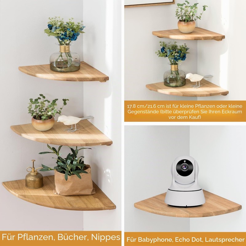 Love Oak Corner Shelf, 23 cm