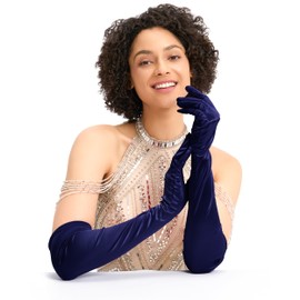 Aiphamy Women's 1920s Long Satin Opera Glove, Elbow-Length for Formal Evening & Bridal Wear (Navy)