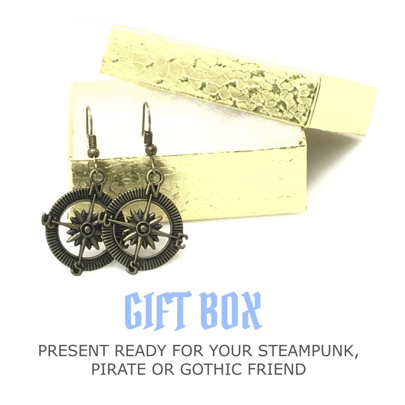 Steampunk Nautical Pirate compass earrings pendant charm dangle in Antique
