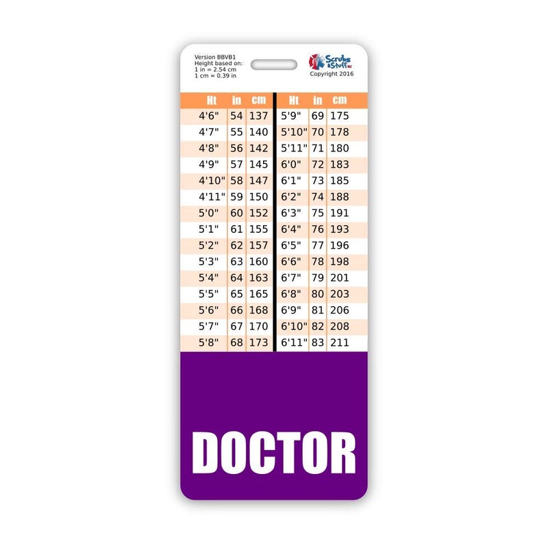 Doctor Badge Buddy Vertical w/Height & Weight Conversion Charts (Oversized,