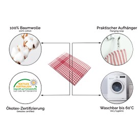 ZOLLNER Set of 5 Tea Towels, 50 x 70 cm, 100% Cotton, 180 g/m², Red Checked