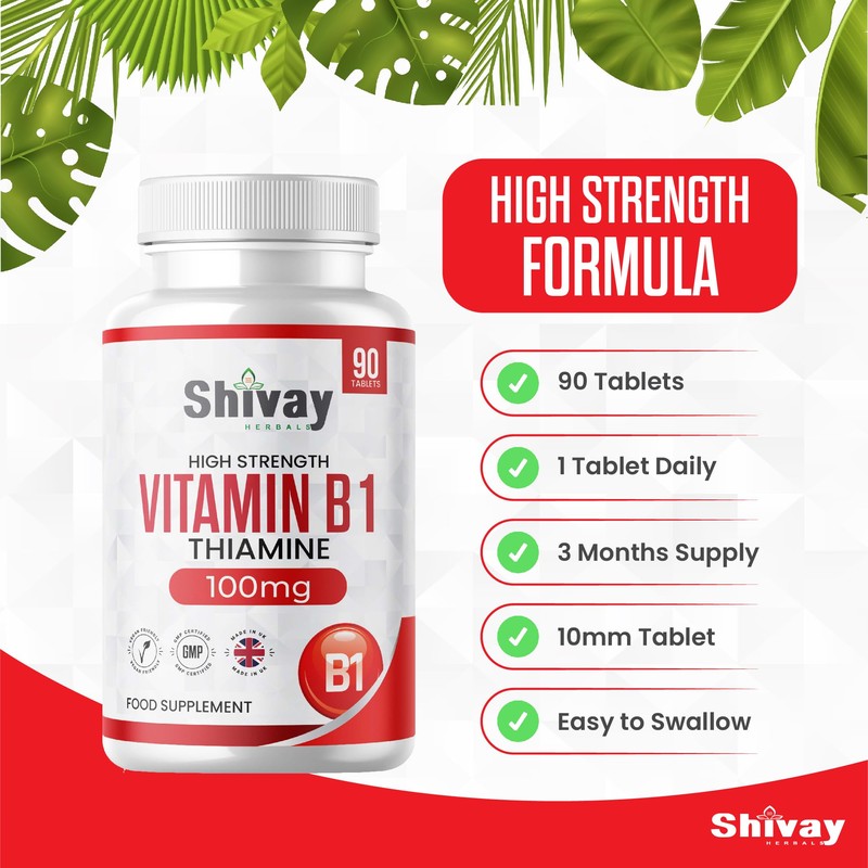 Vitamin B1 Thiamine 100mg Supplement | 90 Vegan Tablets |