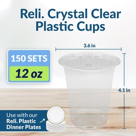 Reli. Plastic Cups 12 oz (200 Pack) | Clear Plastic Cups Disposable | PET Clear Disposable Bulk | 12 oz PET Containers for Iced Coffee, Smoothies, Cold Drinks, Party