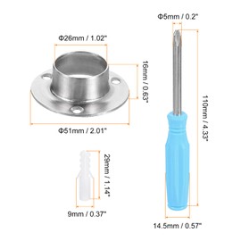 sourcing map 4pcs Stainless Steel Closet Rod Holder Set O-Shaped 1.02" Dia Shower Rod Flange Socket Wardrobe Bracket with Screwdriver and Expansion Tube for Closet Shelf Wardrobe Shower Curtain
