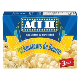 Conagra Act ii Microwave Gourmet Popcorn - Butter Lovers (3 x 78g Snack-Size Bags)