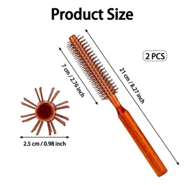 2PCS Small Round Hair Brush, Round Hair Brush, Nylon Bristles Round Brush with Wooden Handle for Men and Women, Blow Drying Hair Brush Round for Wet Hair Bangs Beard Styling Lifting Curling
