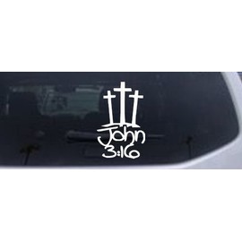 Rad Dezigns 3 Crosses with John 3:16 Christian Car Window Wall Laptop Decal Sticker - White 5.4in X 8.5in