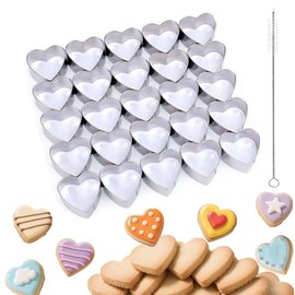 Cortadores de galletas de corazón de 25 cavidades, mini cortador de galletas en forma de corazón de acero inoxidable con cepillos de limpieza, cortadores de galletas, cortadores de verduras, hornear