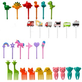 Hartya 28 PCS Food Picks for Kids, Dinosaur Unicorn Vehicle Car Animal Fruit Picks, Cute Food Toothpicks, Lunch Bento Box Accessories for Kids/Toddler