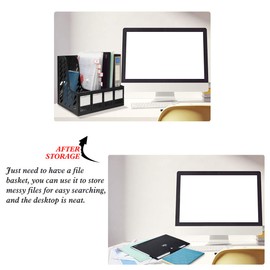 Marte Vanci 4 Sections Sturdy Plastic Magazine Holder Frames File Dividers Cabinet Rack Paper Document Sorter Office School Home Desk Organiser with A4 file Bag (Black)