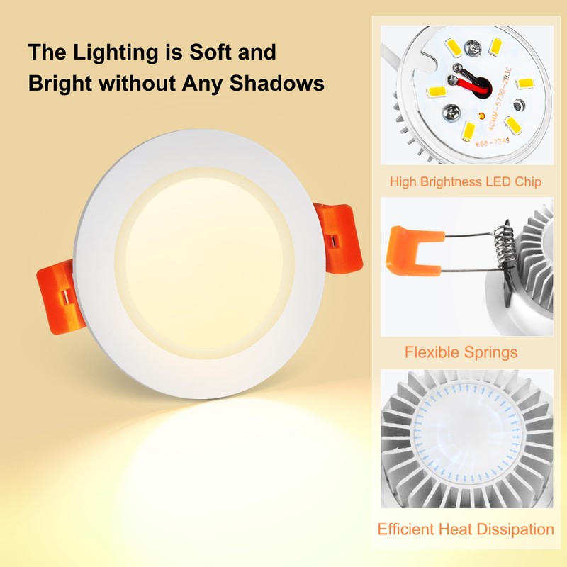 YGS-Tech 3.5 Inch LED Recessed Lighting, Dimmable Downlight 7W(55W Halogen