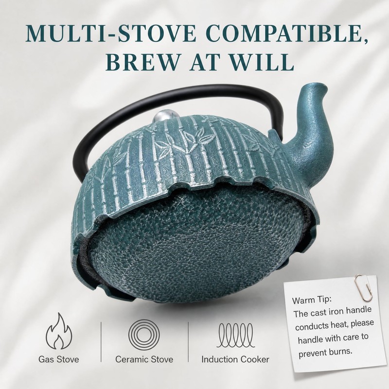 40.6oz Cast Iron Tea Kettle for Stove, Teapot with Infuser
