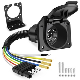 MICTUNING Enchufe adaptador plano de 4 vías a 7 vías redondo para remolque con soporte de montaje