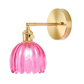 LINSEEDS Hardwired Wall Sconce Light, Vintage Wall Sconce with Switch, Gold Wall Light Fixture with Tulip Ruby Red Glass Lampshade, Indoor Wall Light for Bedroom Bathroom, Bedside Wall Lamp