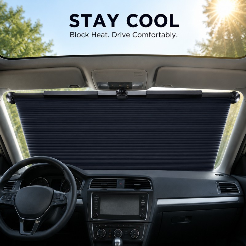 Retractable Car Sunshade for Windshield - Reflective Foldable UV Heat