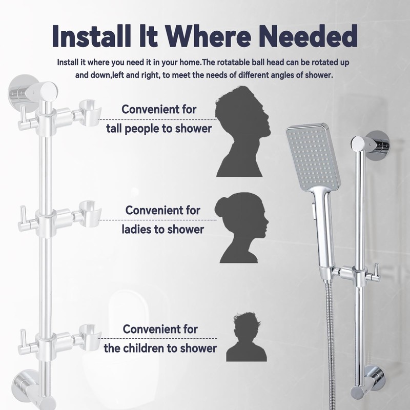 Shower Slide Bar Adjustable Handheld Shower Head Holder Wall Mount