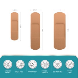 Ourmed Flexible Fabric Adhesive Bandages,60 Count, Latex Free First Aid Bandage with Non-Stick Pad for Wound Care, Cuts, Scrapes, Blisters, Assorted Sizes