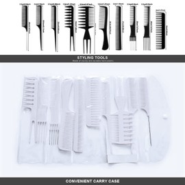 AC063 (10 Hair Combs, 1 Vented Hair Brush) - Natural Hair & Wig Accessory Bundle in AC-BLACK