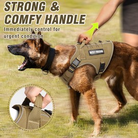 MOOGROU Tactical Dog Harness for Large Dogs,No Pull Military Dog Vest with Handle,Reflective Heavy Duty Pet Harness for Walking Hiking Training Brown L