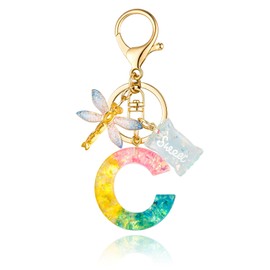 SELOVO Initial Keychain Letter C Colorful Cute Keyring for Young Women