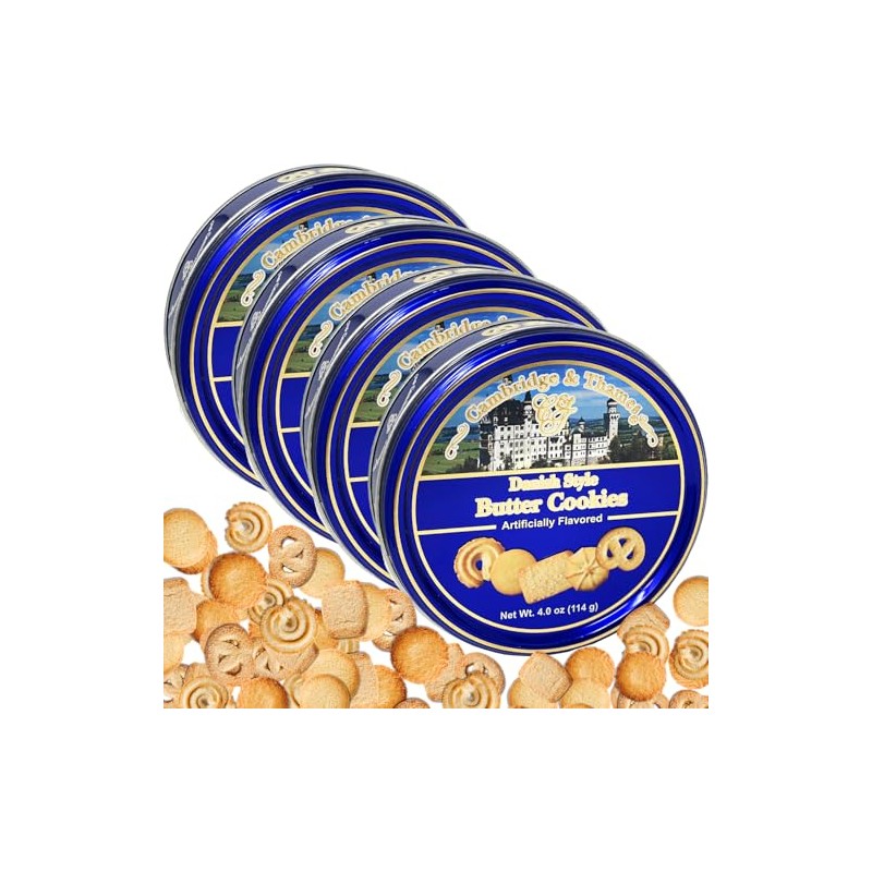 Danish Style Butter Cookies Assorted 4 Tins (4.0 Oz Each)