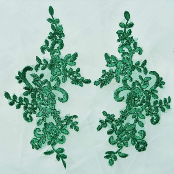 Mirror Pair Delicate Corded Embroideried Lace Appliques Wedding Lace Patches Bridal Floral Sewing Appliques DIY For Dress Veiling Evening Gown (Green)