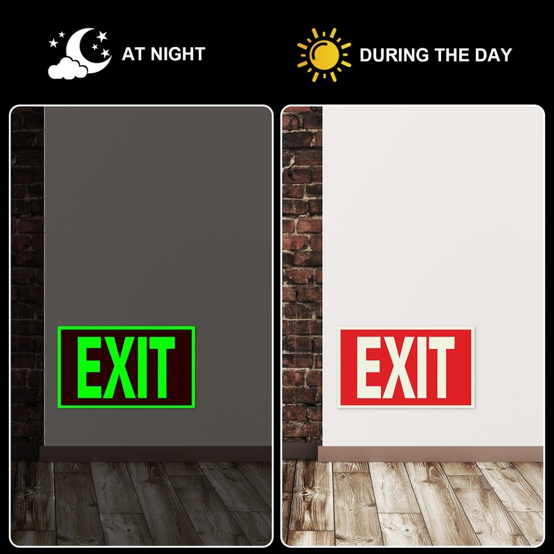 Glow In The Dark Exit Sign Stickers, Photoluminescent Exit Sign