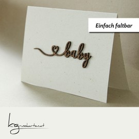 Original Holzgrußkarte - Papierkarte mit Schriftzug aus Echtholz in Nuss"baby", Postkarte, Geschenkkarte, Klappkarte, Karte, Geburt
