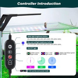AQQA Aquarium Clip On Light,Fish Tank Full Spectrum LED Light,24/7 Sunrise Sunrise Mode+10 Adjustable Brightness Levels+Detachable Bracket+RGB LEDs + USB and Adapter,for Freshwater (8W)