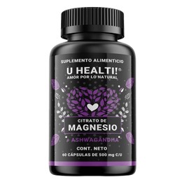 Citrato de Magnesio con Ashwagandha – Suplemento Antiestrés y Relajante Muscular – 60 Cápsulas de 500 mg – Apoya Sueño, Ansiedad y Bienestar Mental